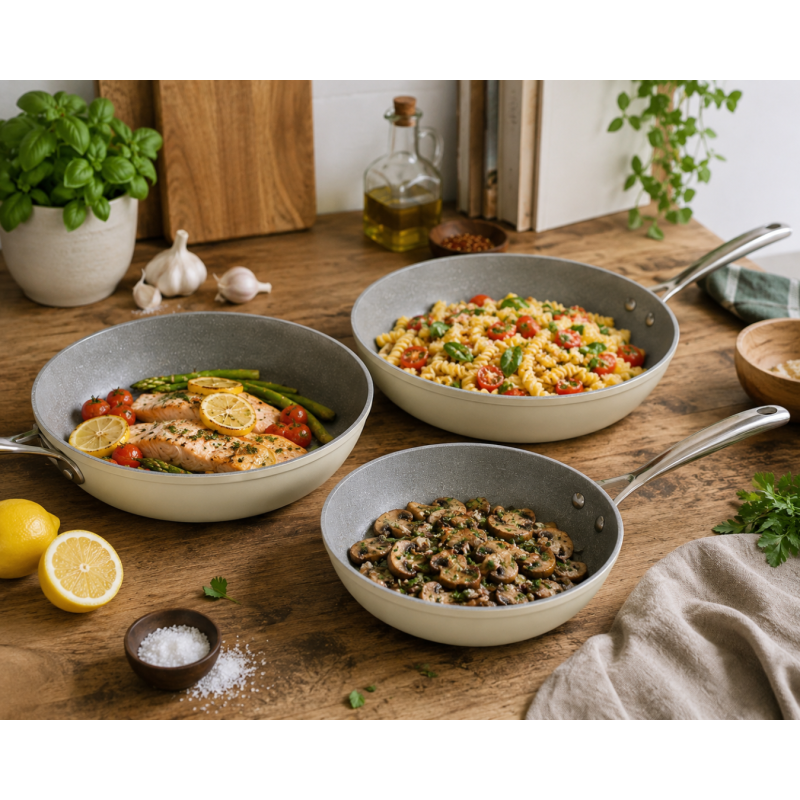 Набір з 3-х сковорідок Vintage Cuisine 20/24/28 см з антипригарним покриттям Мʼятний