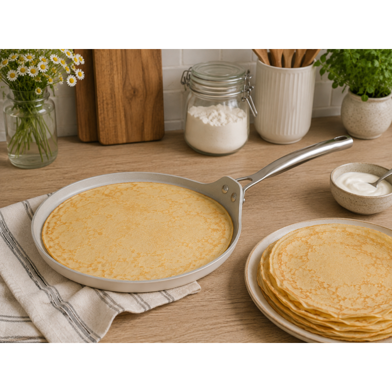 Сковорода для млинців Vintage Cuisine 26 см з антипригарним покриттям  Кремова