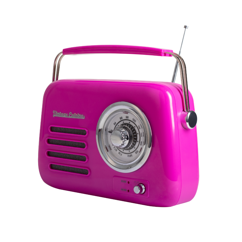 Кухонне радіо Vintage Cuisine у ретро стилі з металевою ручкою з Bluetooth та акумулятором Фуксія (глянець)
