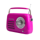 Кухонне радіо Vintage Cuisine у ретро стилі з металевою ручкою з Bluetooth та акумулятором Фуксія (глянець)