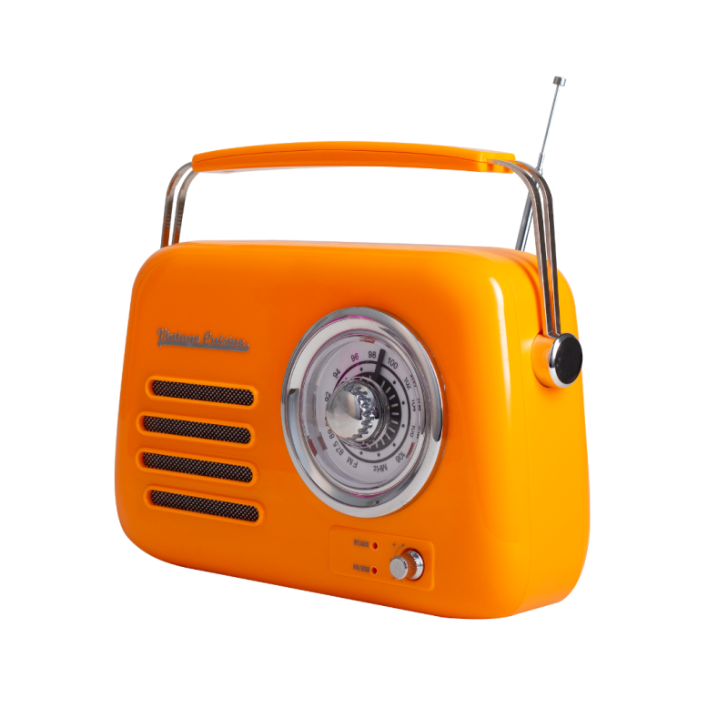 Кухонне радіо Vintage Cuisine у ретро стилі з металевою ручкою з Bluetooth та акумулятором Помаранчеве (глянець)