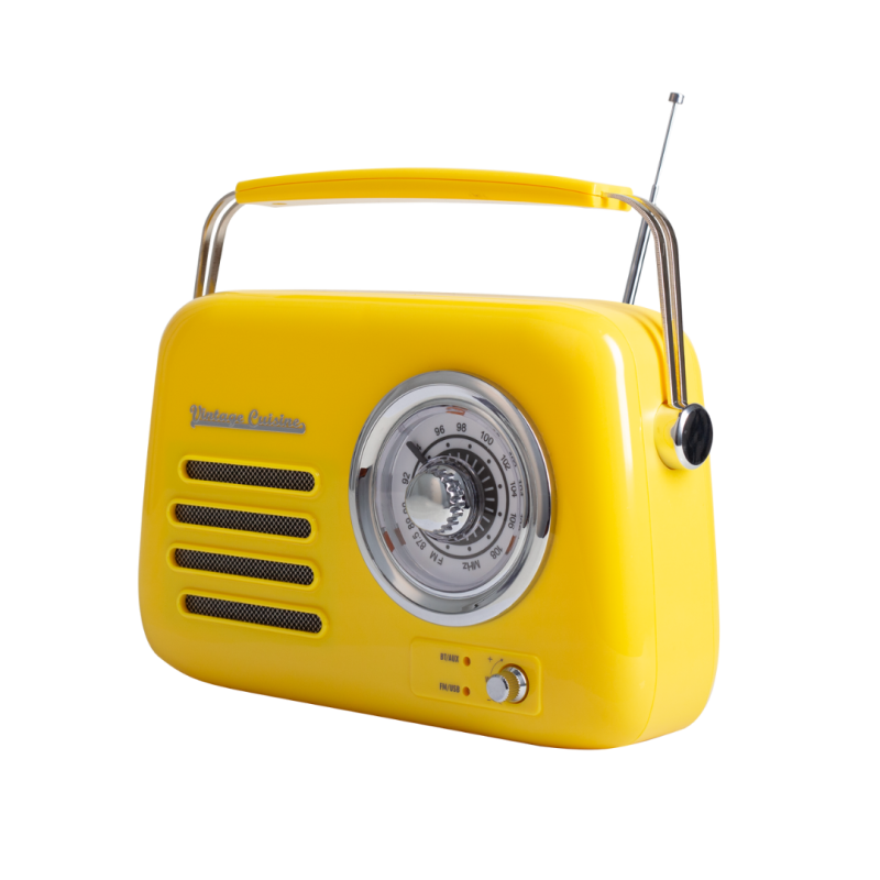 Кухонне радіо Vintage Cuisine у ретро стилі з металевою ручкою з Bluetooth та акумулятором Жовте (глянець)