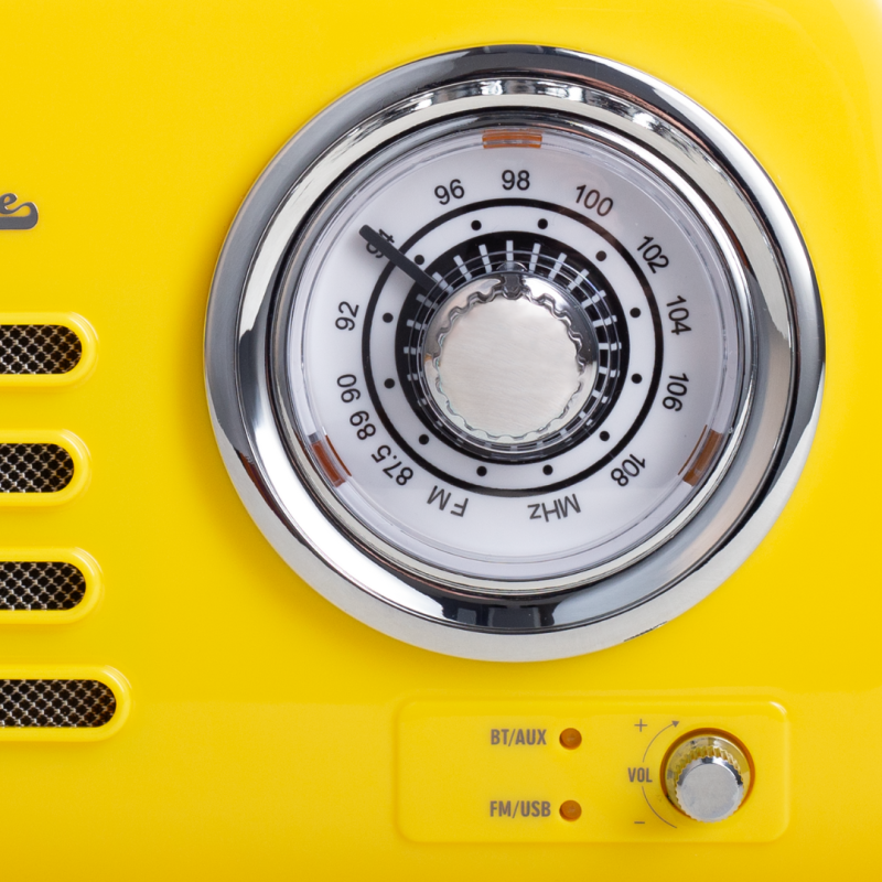 Кухонне радіо Vintage Cuisine у ретро стилі з металевою ручкою з Bluetooth та акумулятором Жовте (глянець)
