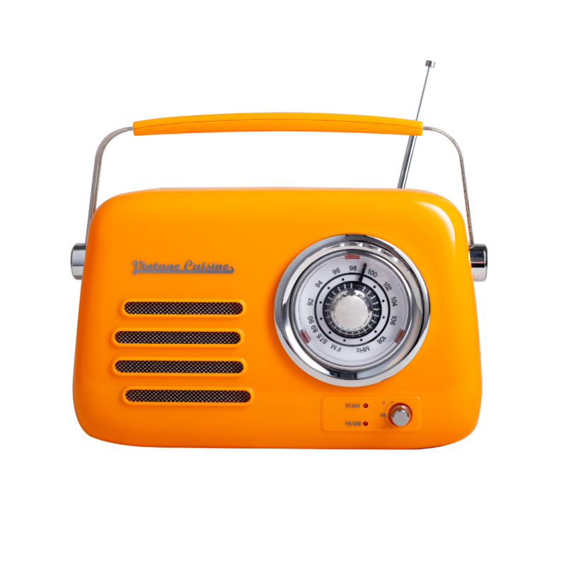 Кухонне радіо Vintage Cuisine у ретро стилі з металевою ручкою з Bluetooth та акумулятором Помаранчеве (глянець)