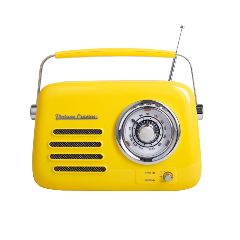 Кухонне радіо Vintage Cuisine у ретро стилі з металевою ручкою з Bluetooth та акумулятором Жовте (глянець)
