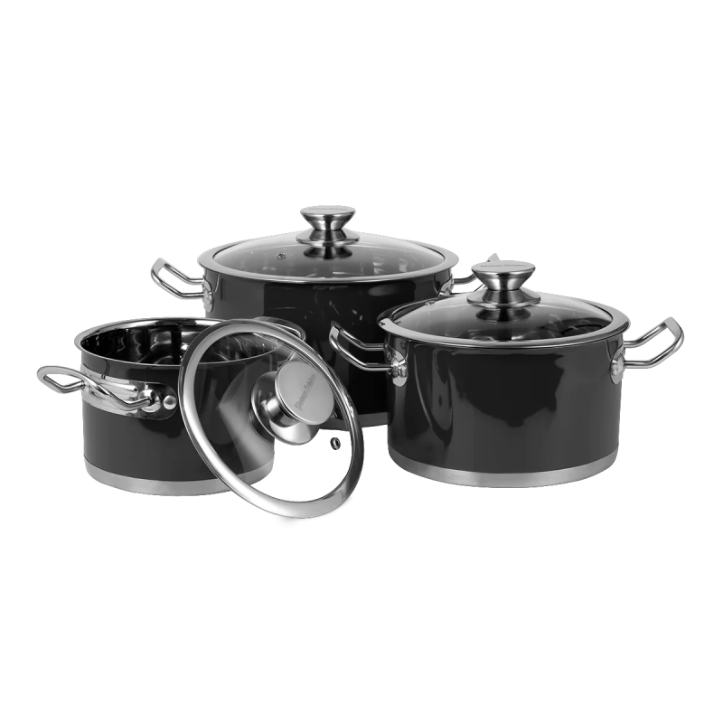 Набір каструль Vintage Cuisine в Ретро стилі з кришками 6 предметів Чорний