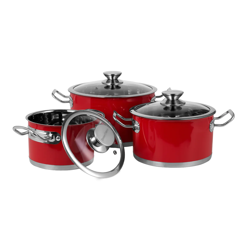 Набір каструль Vintage Cuisine в Ретро стилі з кришками 6 предметів Червоний